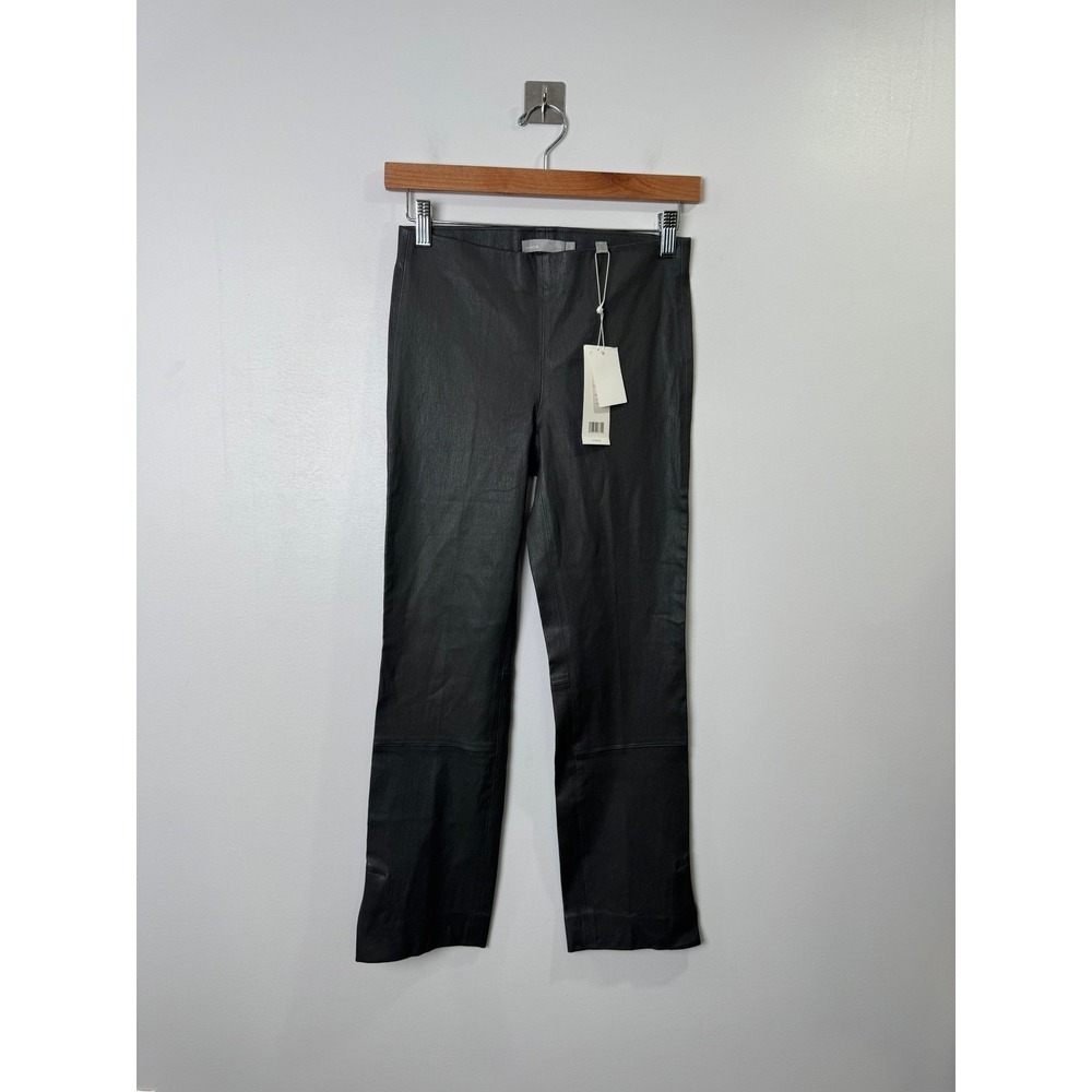 NWT Vince Women Grey Lamb Leather Split Hem Pant XS V420821225